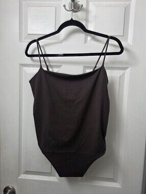 Athleta Dark Brown Spaghetti-Strap Squareneck Thong Bodysuit Size XL Athliesure